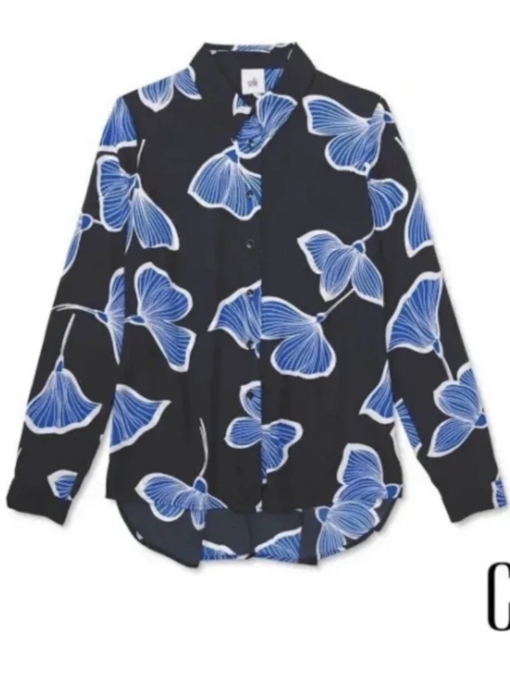 CAbi Regal Blouse 6080 Navy with Blue Floral Print Sz M